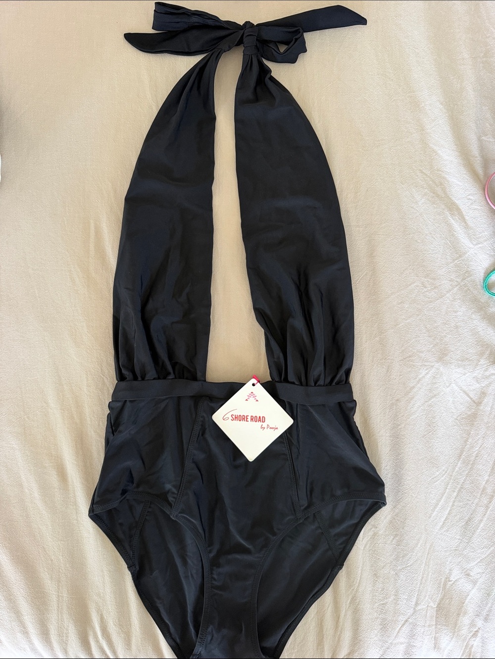 6 Shore Road Black Plunging Halter One-Piece Swimsuit